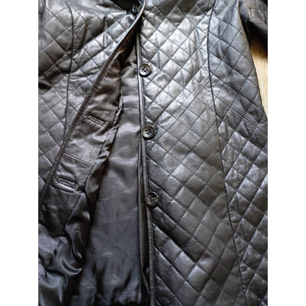 Neiman Marcus Lamb Leather Quilted Jacket Women's M Black - Picture 3 of 6